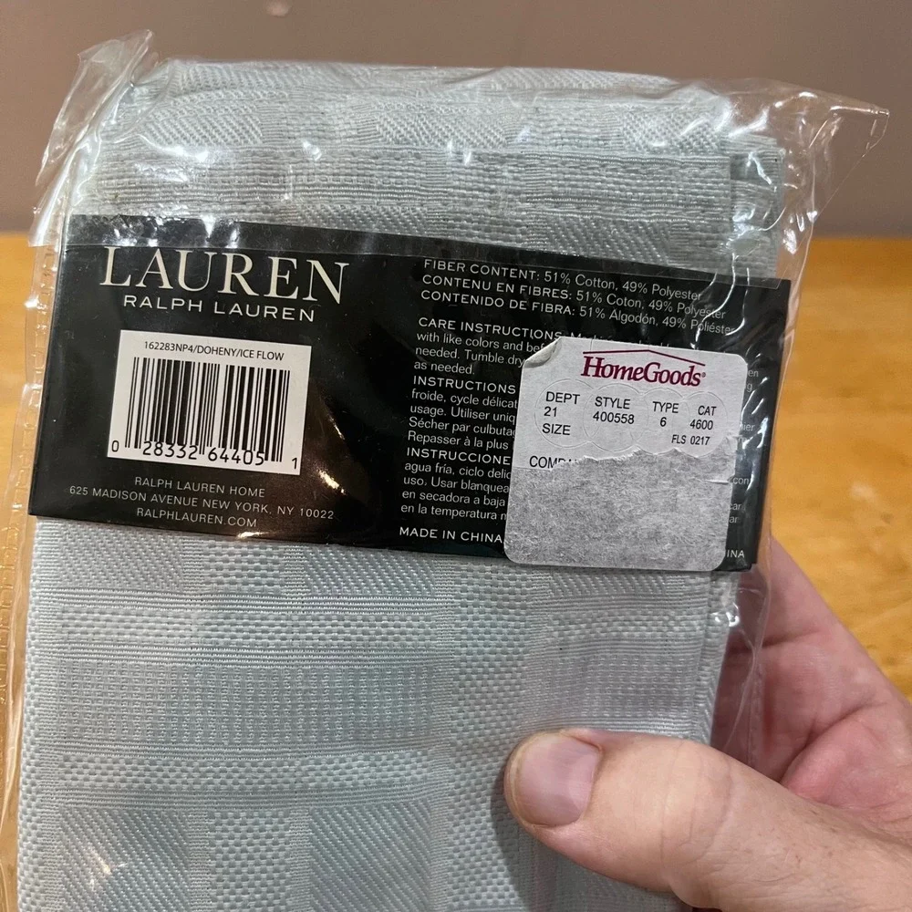 Lauren Ralph Lauren Doheny Ice Flow Gray/Blue Napkins Set of 4 New 20x20
